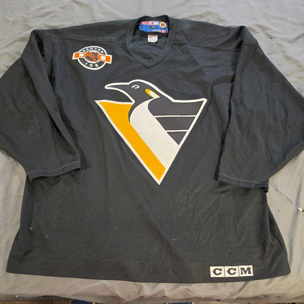 CCM Pittsburgh Penguins NHL Center Ice Jersey Black XXL Robo Penguin Vintage 90s